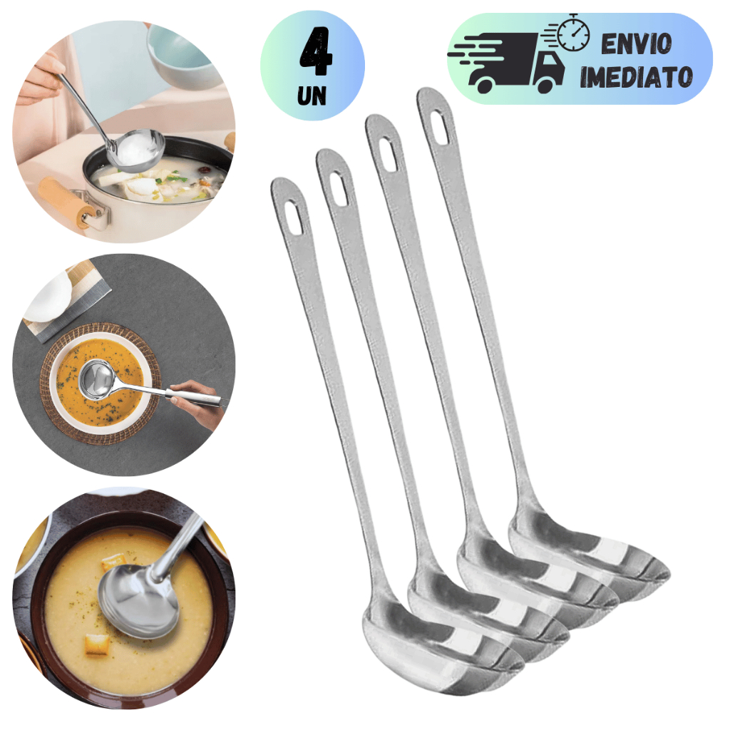 Kit 4 Concha Mini Inox Aço Polido Molhos Sopas Caldos Doces Cozinha Resistente Durável Compacta