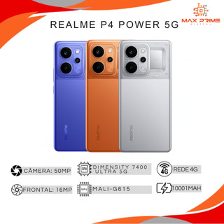 Realme P4 Power 5G, Versão Global, 256/512GB com 8/12GB RAM, Processador Dimensity 7400 Ultra, Bateria 10001mAh