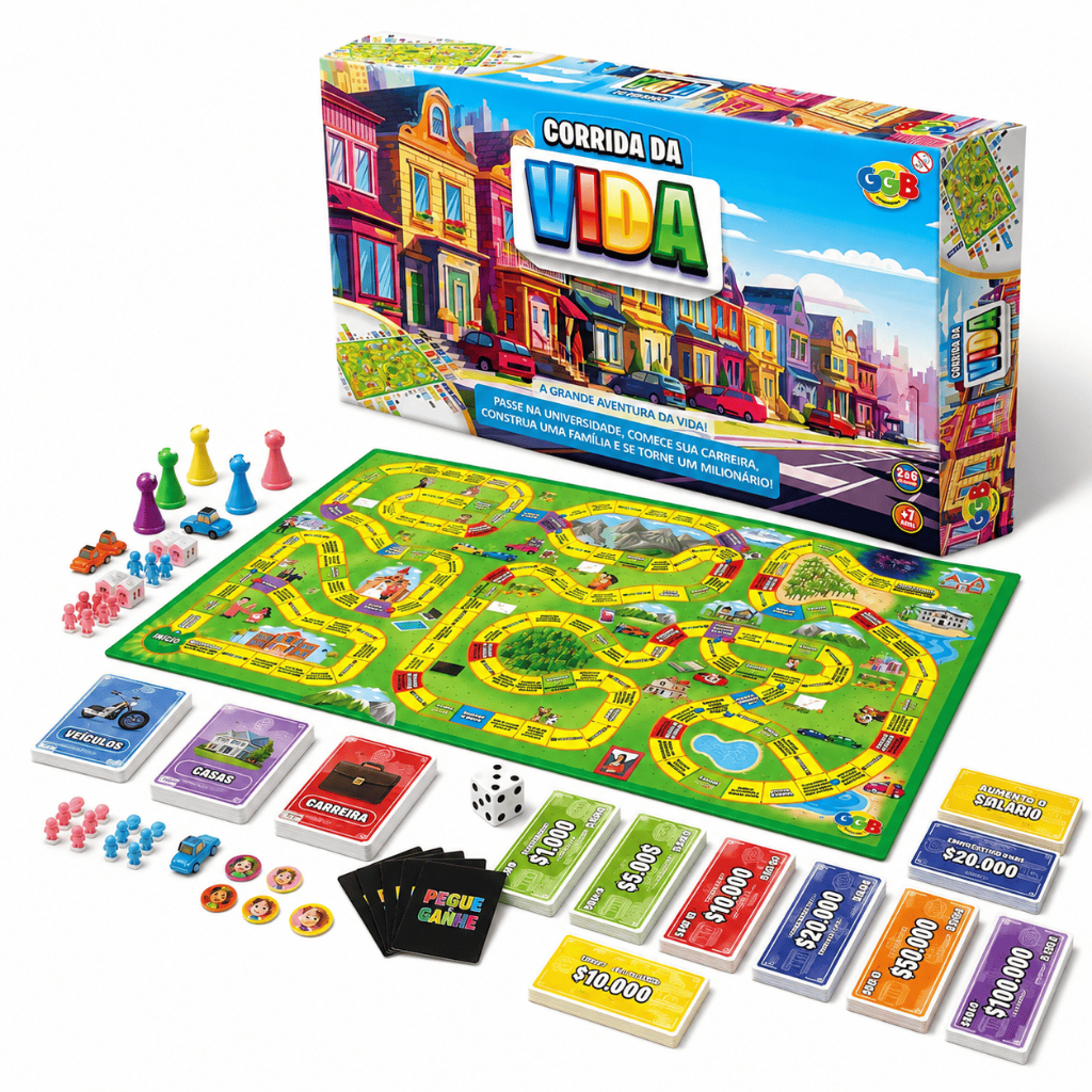 Jogo de Tabuleiro Corrida da Vida Completo com Cartas e Dinheiro Criança Adulto Familia
