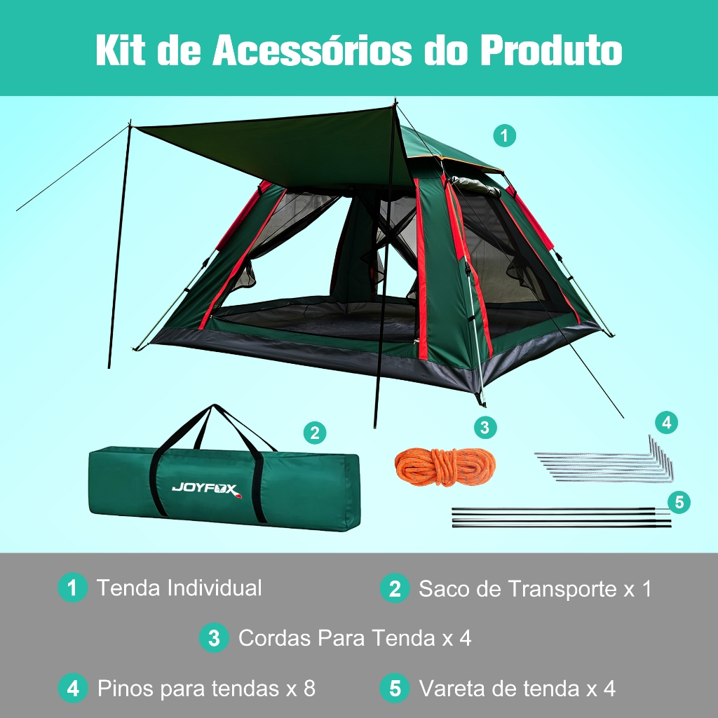 Barraca Automática Joyfox Camping 5-8 Pessoas Impermeável UPF 50+ Verde — imagem 2 de 2