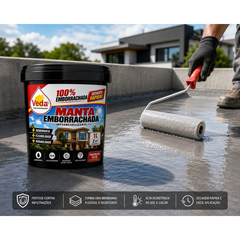 MANTA EMBORRACHADA DE ALTA RESISTÊNCIA 10L/ RENDIMENTO DE 24M² MAIS ELASTICIDADE E MAIS RENDIMENTO. Balde de 10 litros