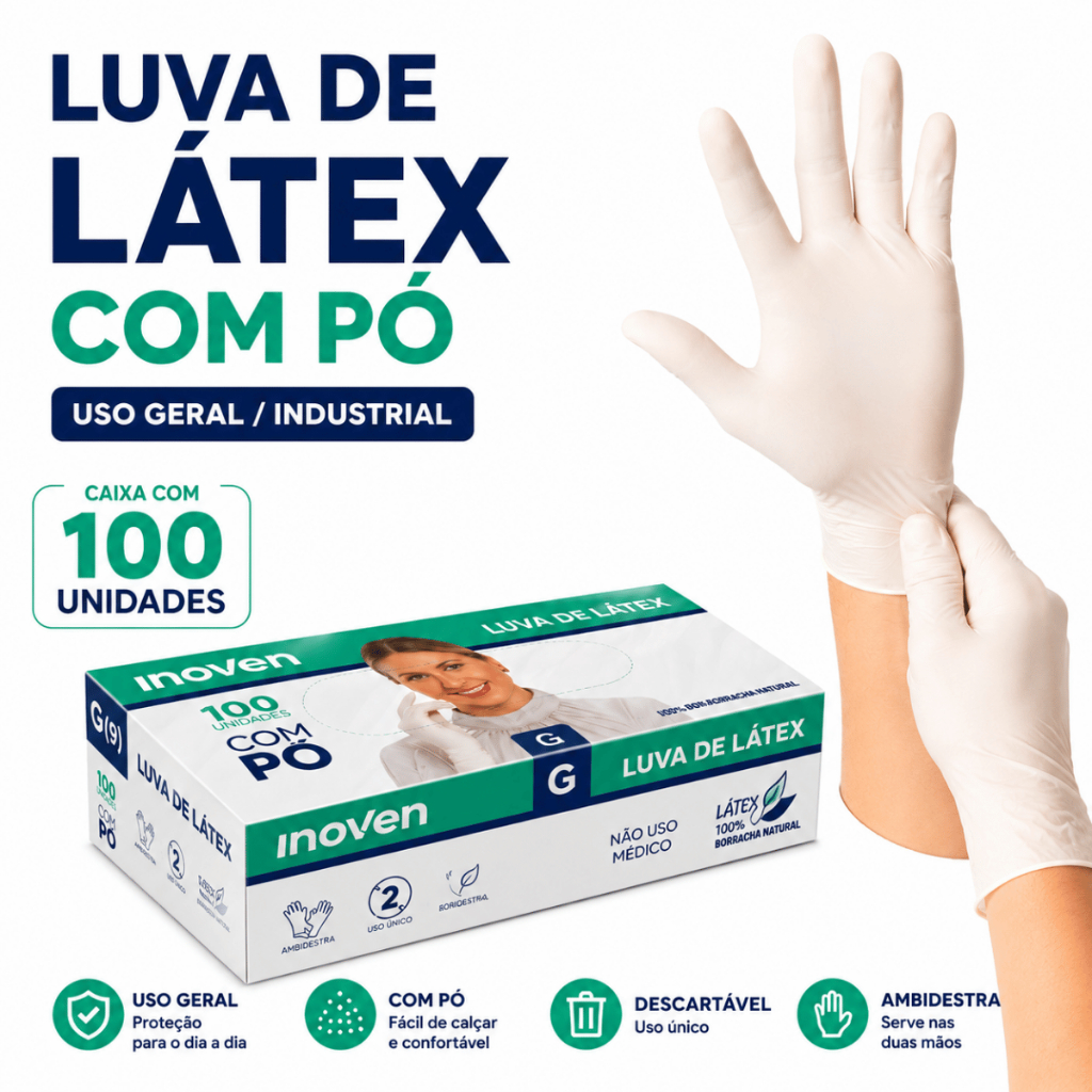 Luva Látex Com Pó Inoven CA 45332 100 Unidades Uso Geral Descartável