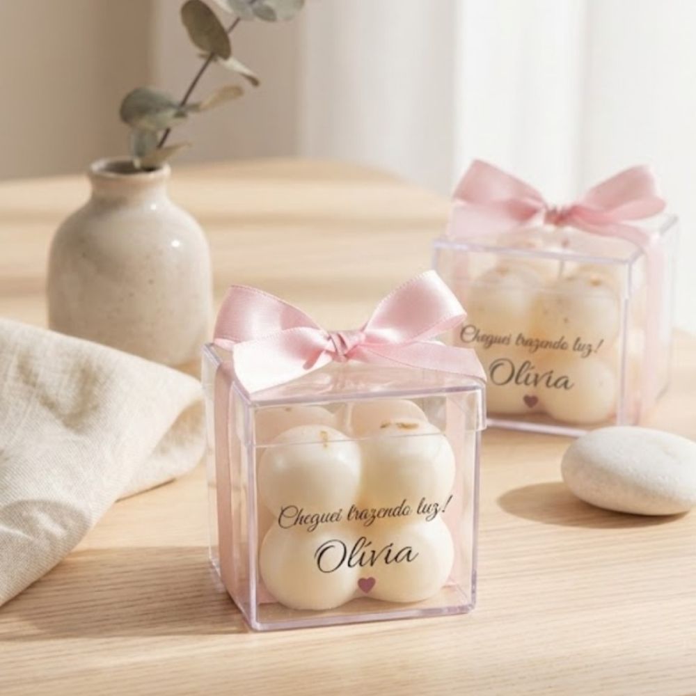 Vela aromática bubble personalizada - Lembrancinha maternidade, batizado, chá de bebê, chá revelação