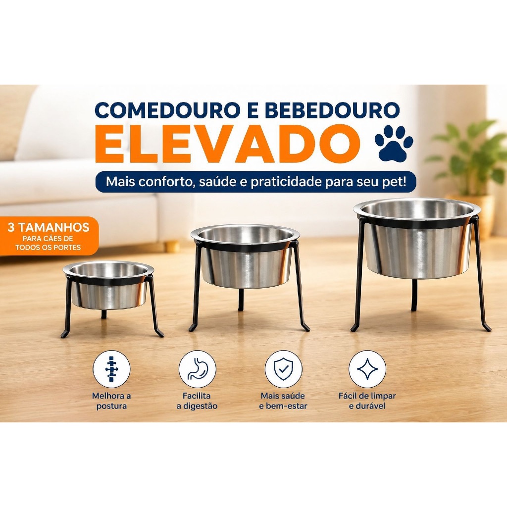 Comedouro Elevado para Cachorro e Gato em Aluminio Premium  Antiformiga - Pequeno Médio Grande - Tigela Suspensa Pet