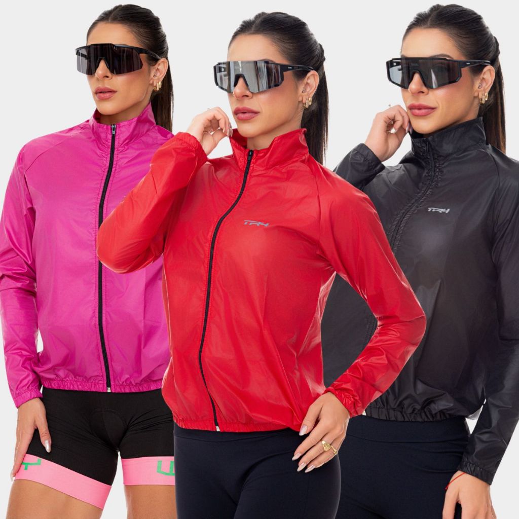 Jaqueta Corta Vento Feminina Ciclista Impermeável à Prova d'água Branco Preto Ci