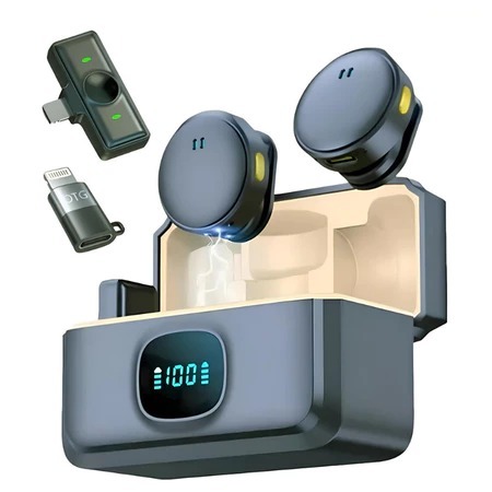 Microfone Lapela Sem Fio 2.4GHz Para iPhone Android USB-C Lightning Plug and Play Lives YouTube Cancelamento de Ruído