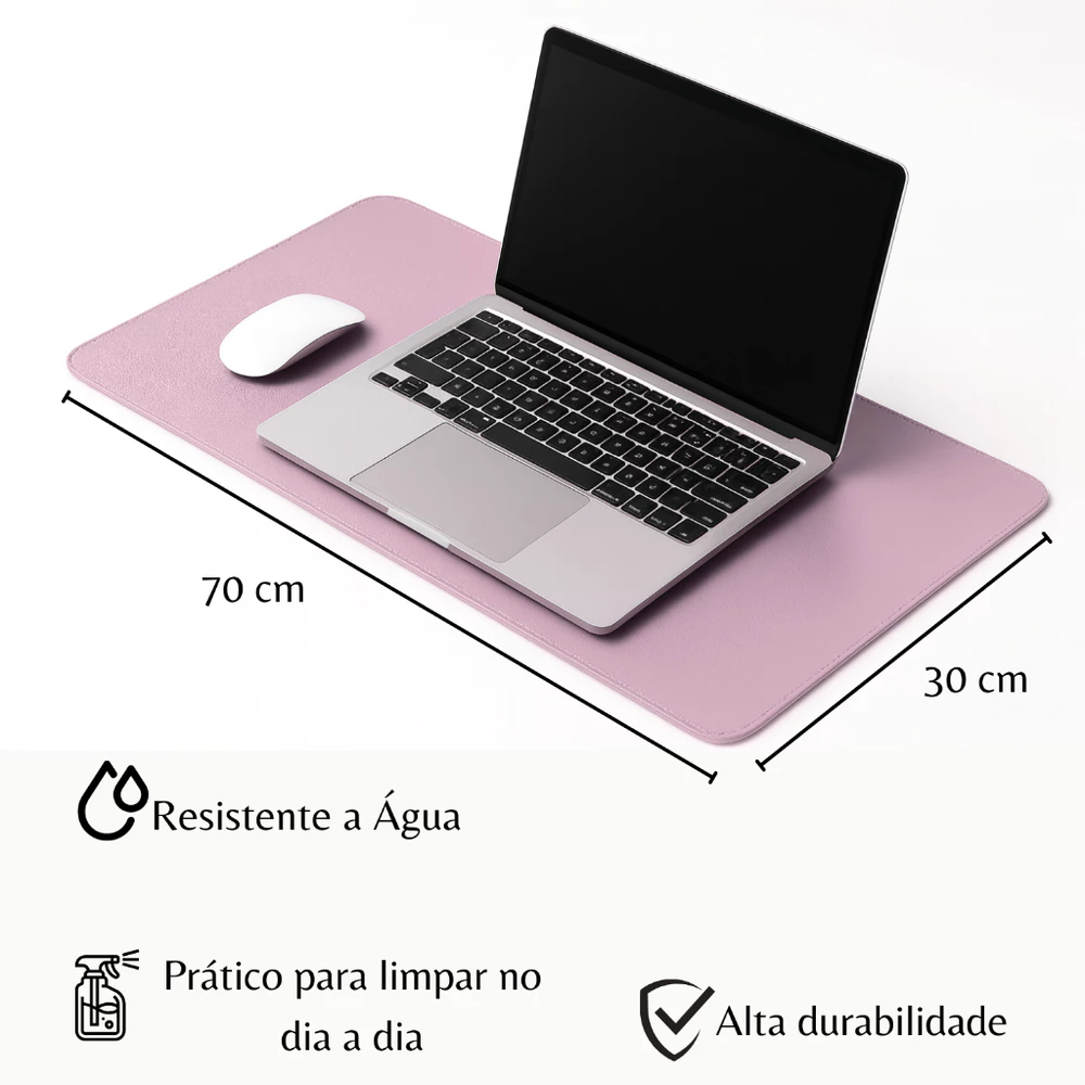 Mouse Pad Grande Couro Rosa Clarinho Feltro Costurado Básico