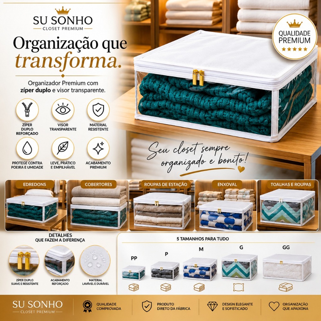 Organizador Multiuso/Saco Embalagem Com Zíper PVC Transparente Do PP ao GG - SU Sonho da Utilidades