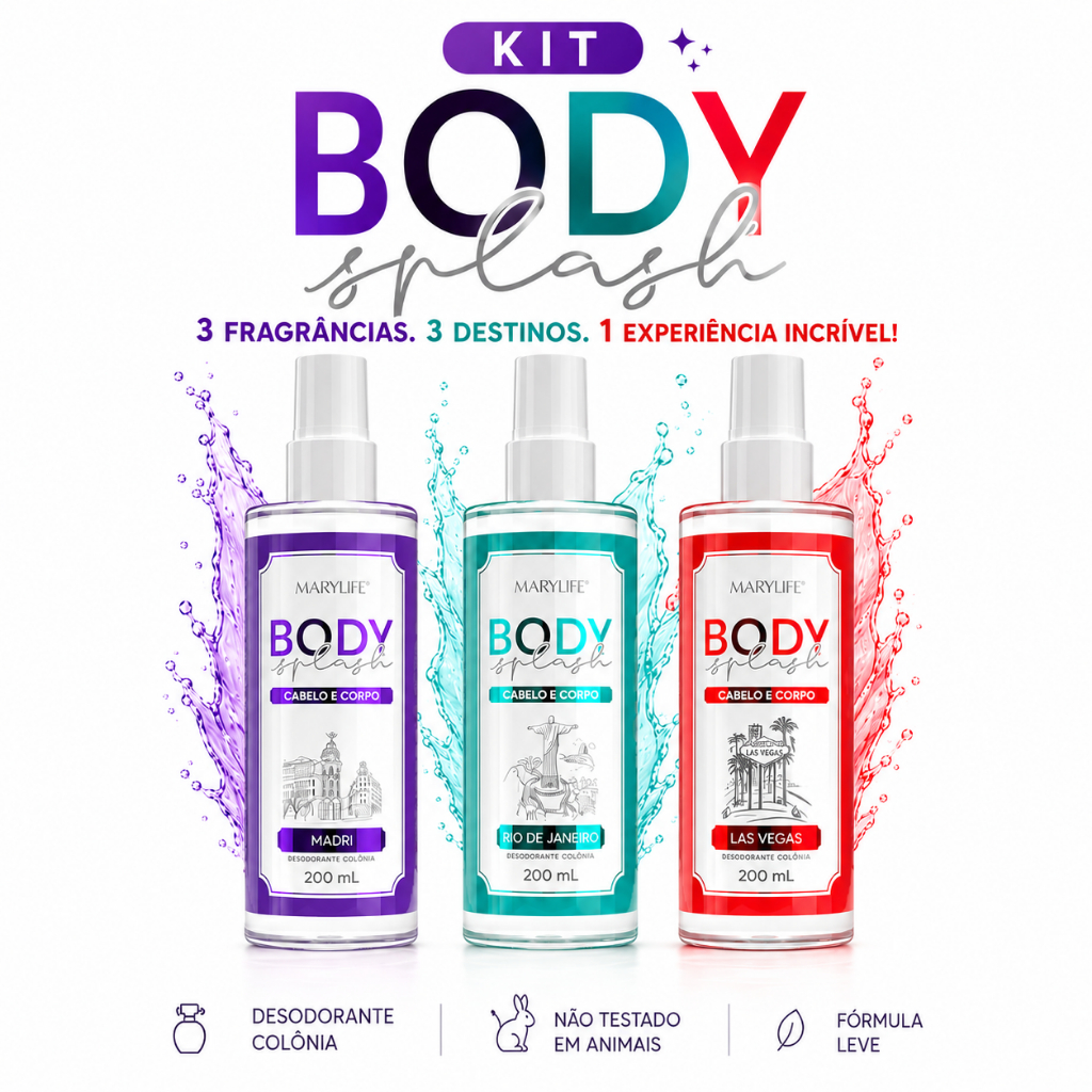 Kit 3 Body Splash Desodorante Corporal Perfume Longa Fixação Marcante Cabelo e Corpo