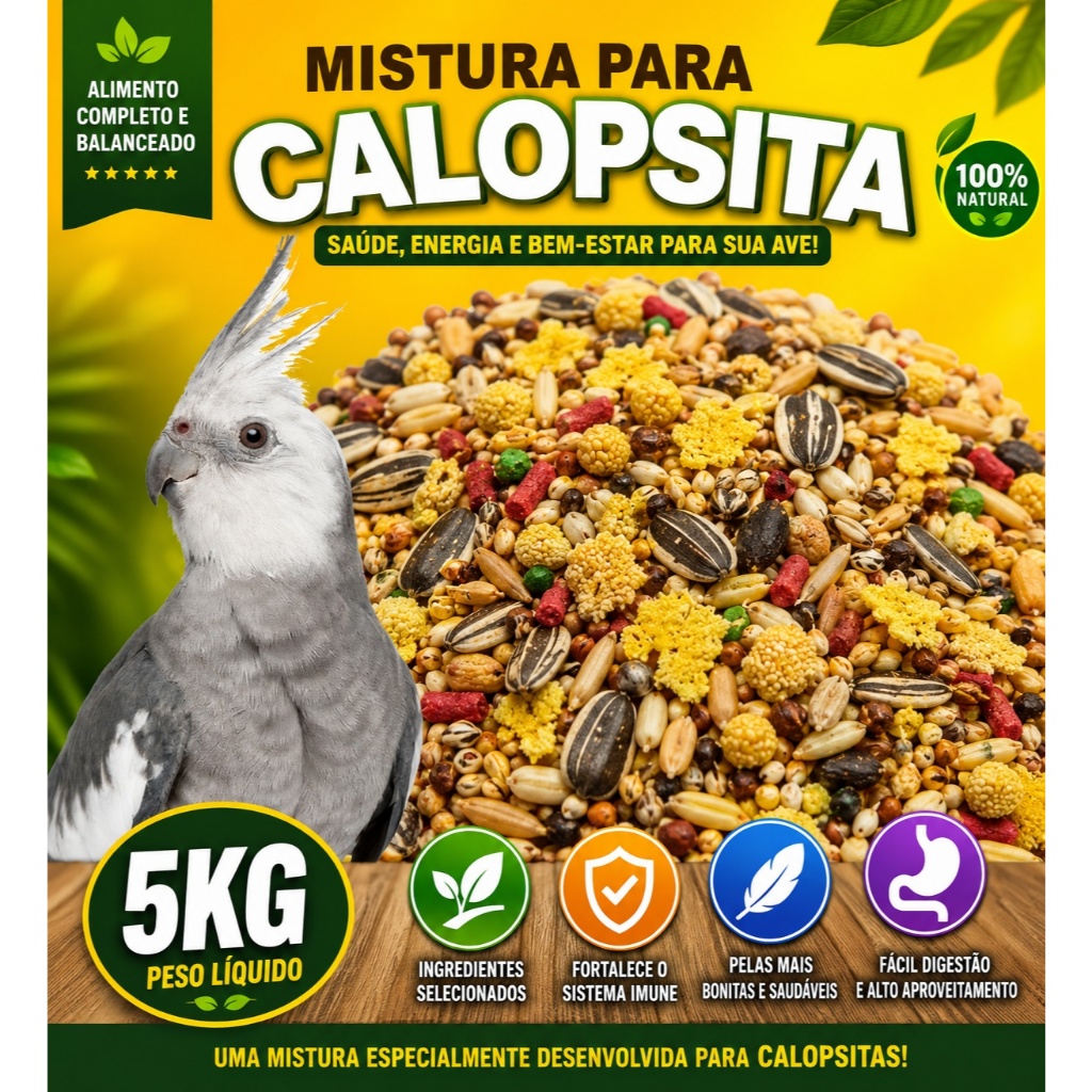 5KG MISTURA SEMENTES ESPECIAL NATURAL PARA CALOPSITA, AGAPONE, PERIQUITOS E PSITACIDEOS PREMIUM