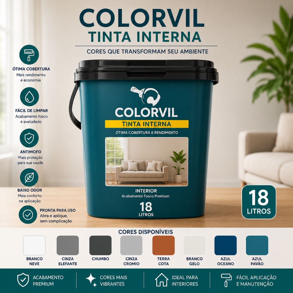 🎨 Tinta Acrílica Interna Colorvil 18L – Alta Cobertura, Sem Cheiro e Anti Mofo