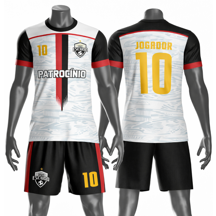 Uniforme Jogador Futebol Camiseta e Calção Dry Fit Personalizado com nome, número, logo e patrocínio