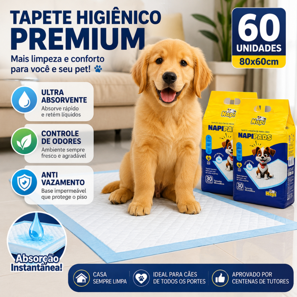 Tapete Higiênico Cachorro 60x80 Grande Alta Absorção Não Vaza Pet Premium Kit