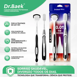 Dr.Baek Kit Escova + Raspador de Língua – Cerdas Ultrafinas 0,01mm, Silicone Macio, Antiderrapante
