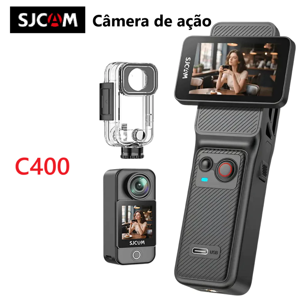 SJCAM C300/C400 Câmera de Ação de Bolso à Prova D'água até 30 m, Tela Sensível ao Toque HD de 1,3"