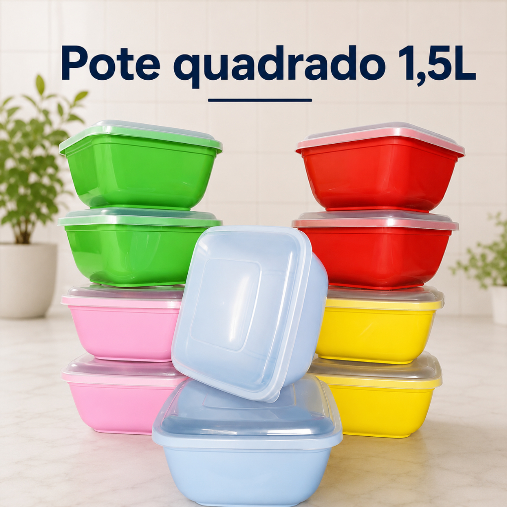 POTES QUADRADOS 1,5 LITROS MODERNO PLÁSTICO VASILHA CUMBUCA