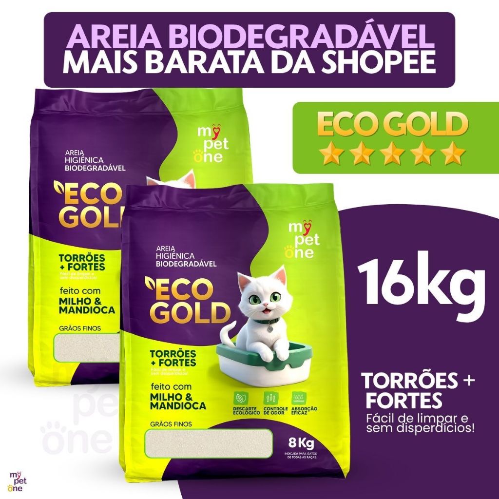 Kit 2 Areia Biodegradável Milho e Mandioca para Gatos Cat Bio Eco Gold Grãos Finos MyPetOne - 8Kg