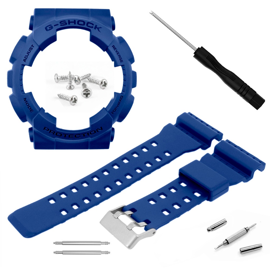 Kit Completo Para Casio G-shock Ga-100/110 GD-140 Pulseira Bezel Chave Parafuso Azul