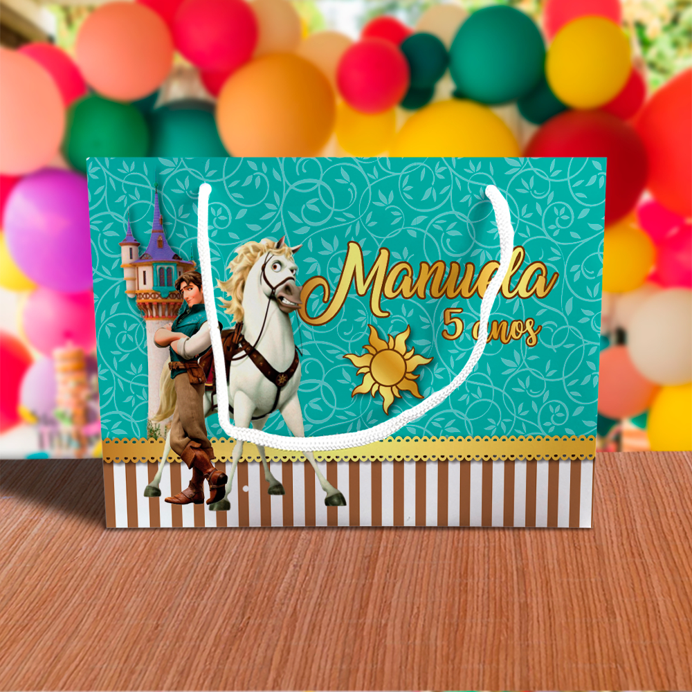 Sacolinha de Festa Rapunzel Zé Bezerra Lembrancinha Personalizada Kit Festa Sacola Deitada Reta Princesa Princesas