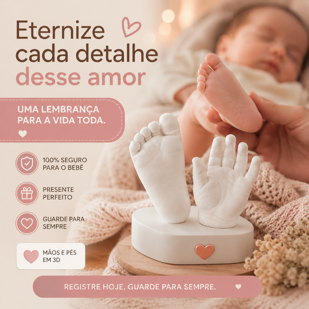 Escultura 3D personalizada da mão/pé do bebê 2 Kit's Eternize Faça você mesmo para bebês até 01 ano