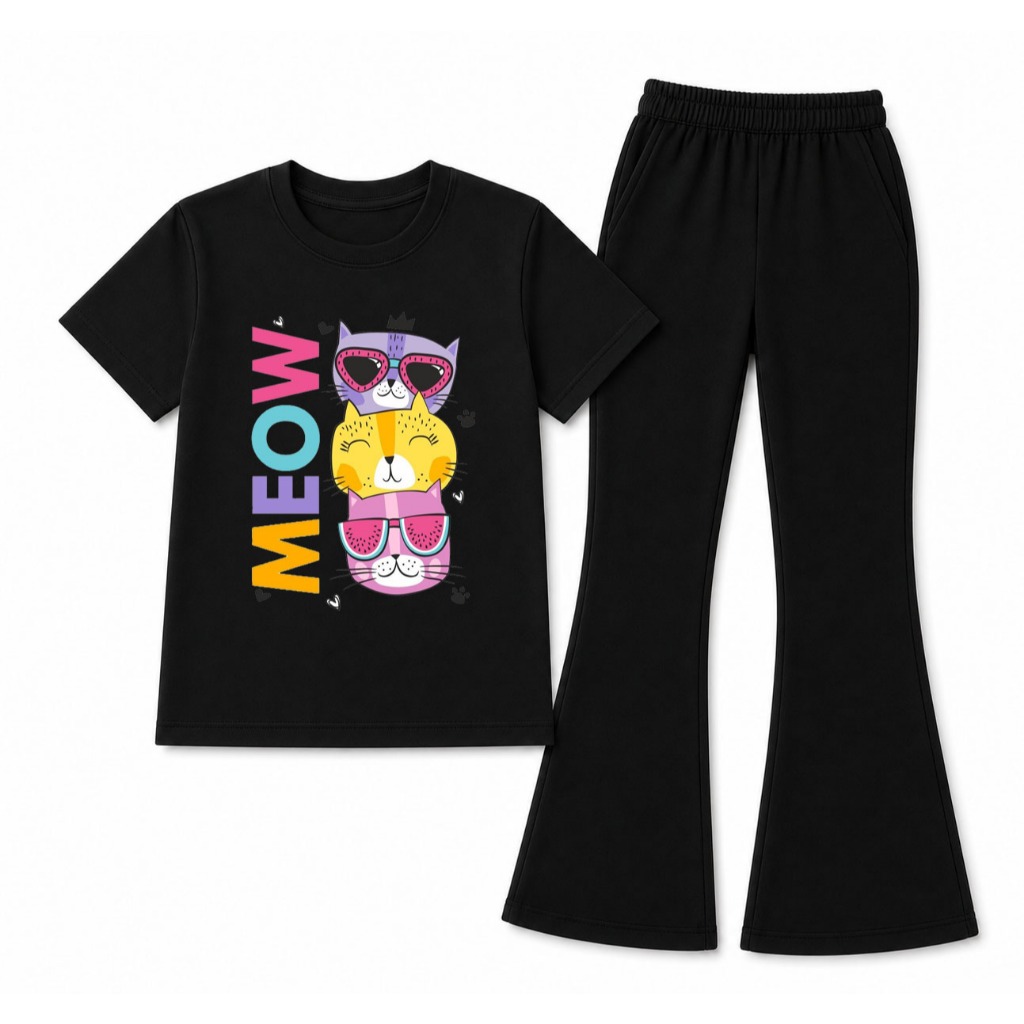 Conjunto Infantil Menina Estiloso Camiseta e Calça Flare Confortavel