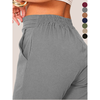CALÇAS FEMININAS MODA FEMININO CINTURA ALTA CÓS ELASTICO SOCIAL CALÇA FEMININO TECIDO LINHO PREMIUM ELEGANTE CASUAL