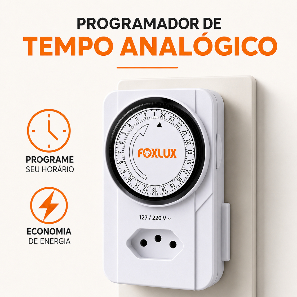 Timer Analógico de Tomada 24H Temporizador Automático Temporizador Programável Foxlux Timer Bivolt
