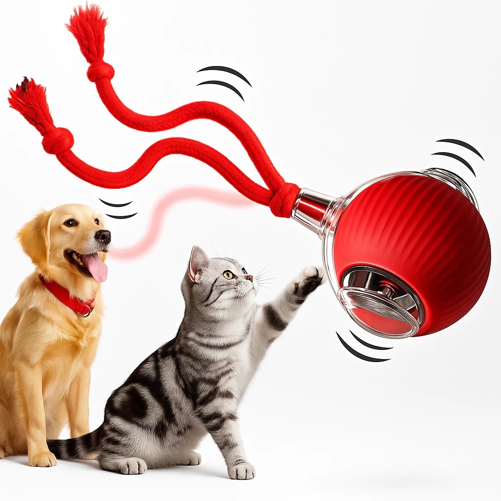 Brinquedo Bola Interativa Gato Recarregavel USB Com Cauda Eletrônica Vibra Som Realista