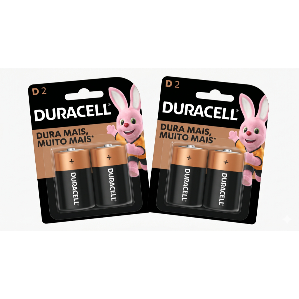 Kit com 4 Pilhas Duracell Alcalina Grande D