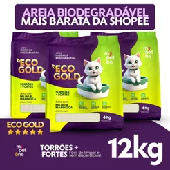 Kit 3 Areia Biodegradável Milho e Mandioca para Gatos Cat Bio Eco Gold Grãos Finos MyPetOne - 12Kg