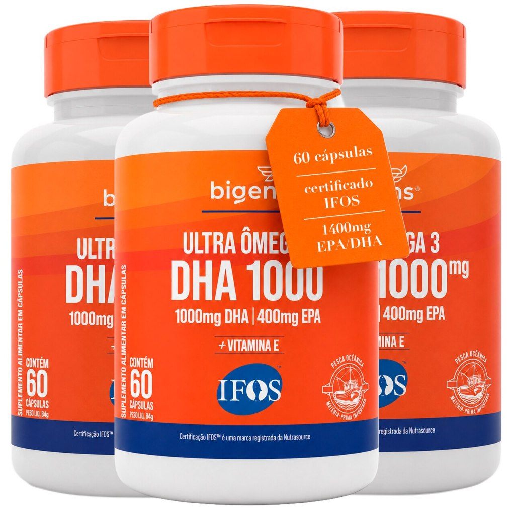 Kit 3x Ultra Ômega 3 - Dha 1000mg - Epa 400mg - Certificação IFOS - 60 Cápsulas Bigens