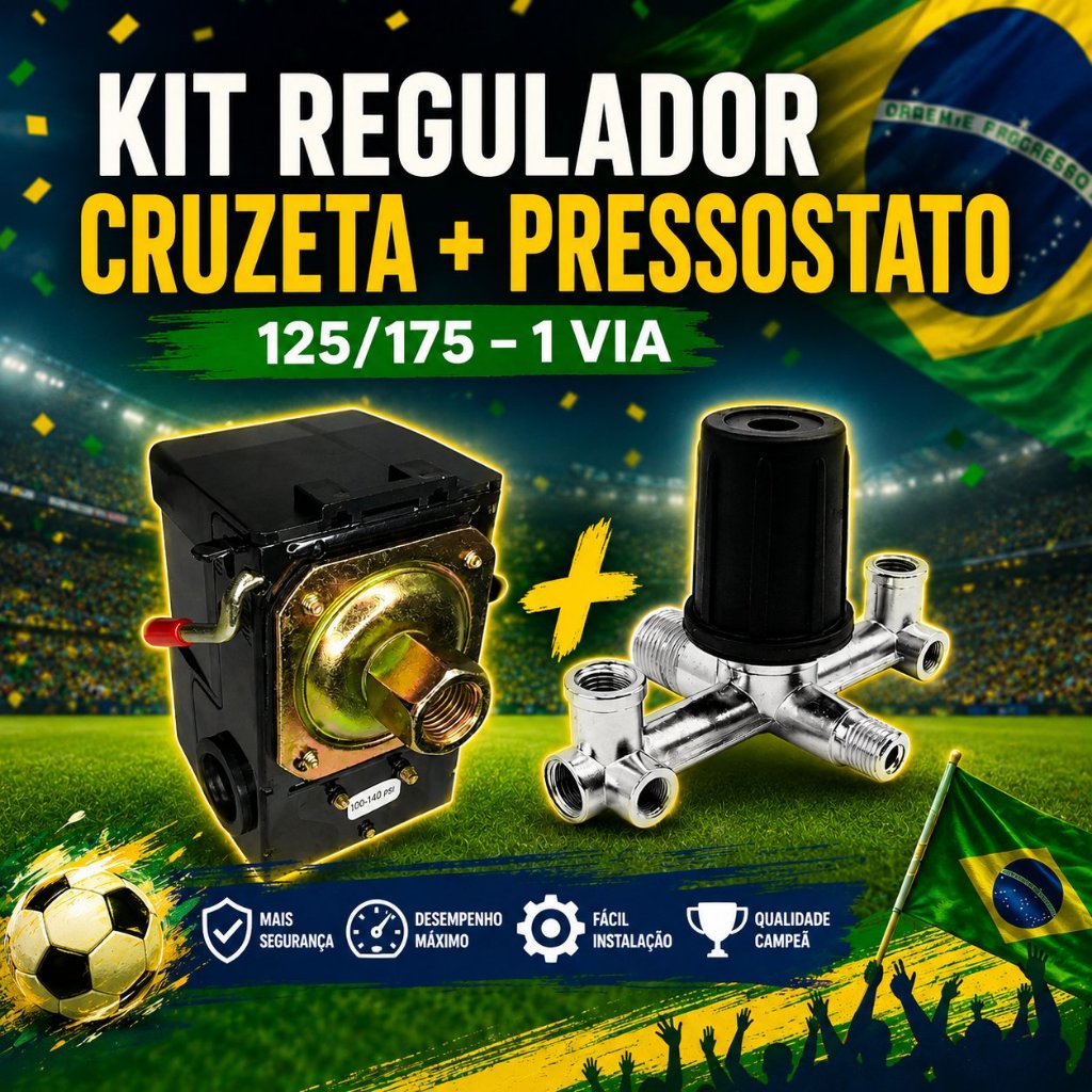 Kit Regulador Cruzeta E Pressostato 125/175 1 via Para Compressor