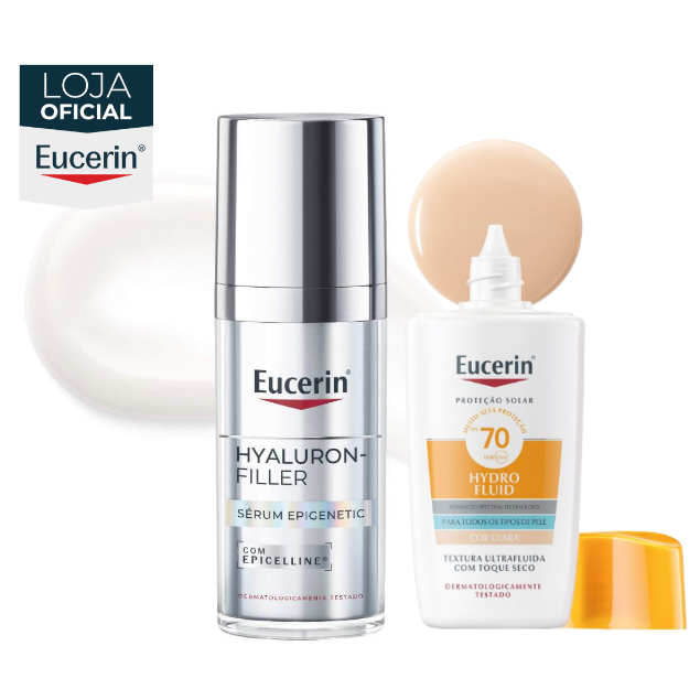 KIT EUCERIN Sérum Facial Anti-idade Epigenetic 30ml + Sun Protetor Solar Facial Hydro Fluid Cor Clara FPS 70 50ml