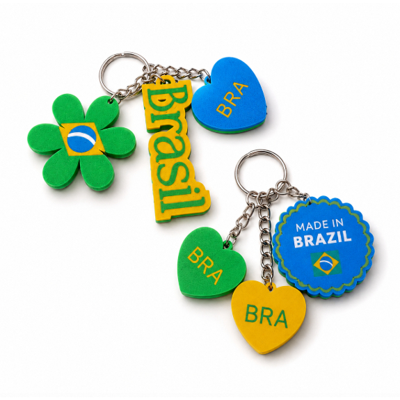 Kit Chaveiro Brasil Coração - Chaveiro Bandeira Brasil 3D - Lembrancinha Brasil Copa