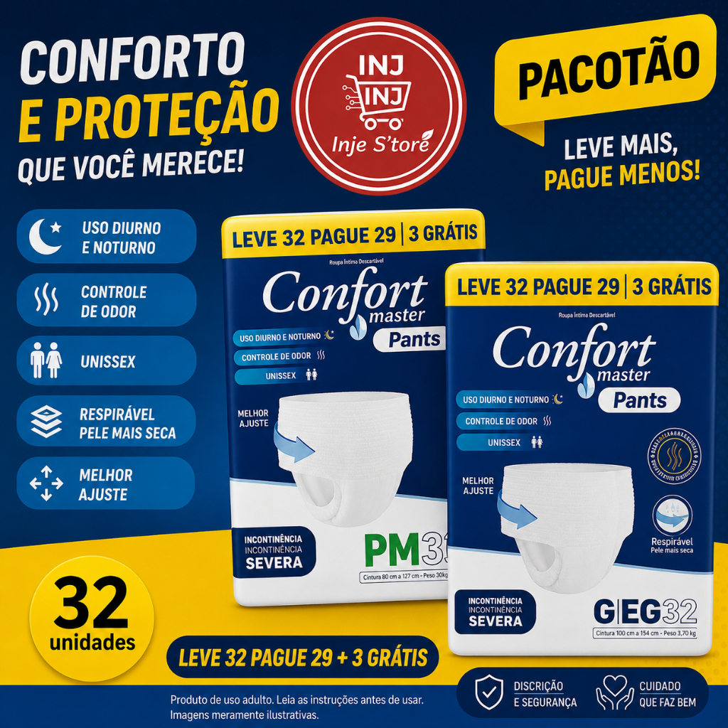 Fralda Geriátrica Descartável Confort Master Pants Calcinha Cueca 32 Unidades P/M G/EG Adulto