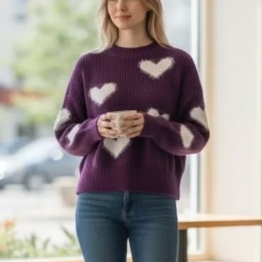 blusa tricô coração roxo