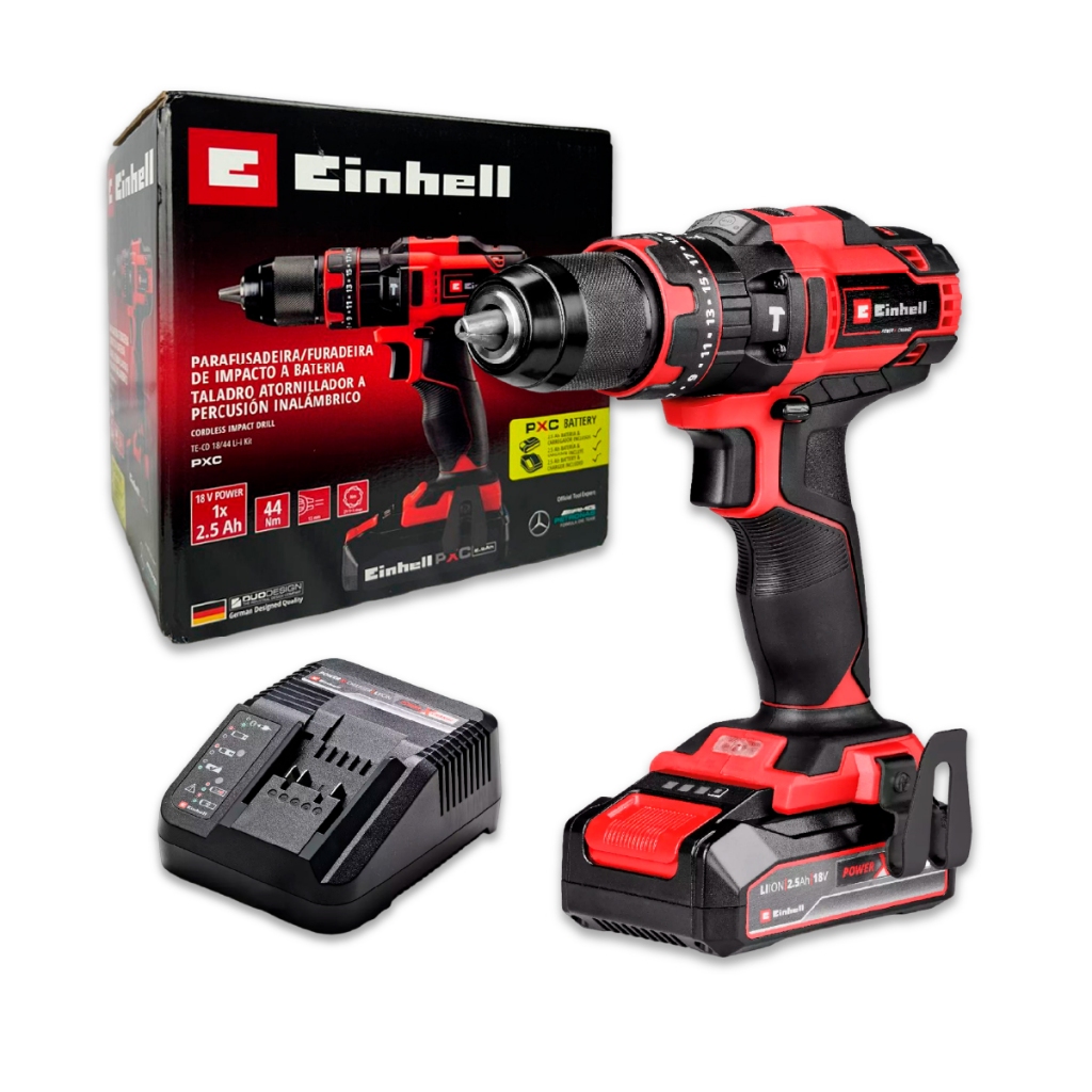 Furadeira Parafusadeira de Impacto Einhell TE-CD 44Nm Sem Fio Mandril 13mm Bateria Carregador