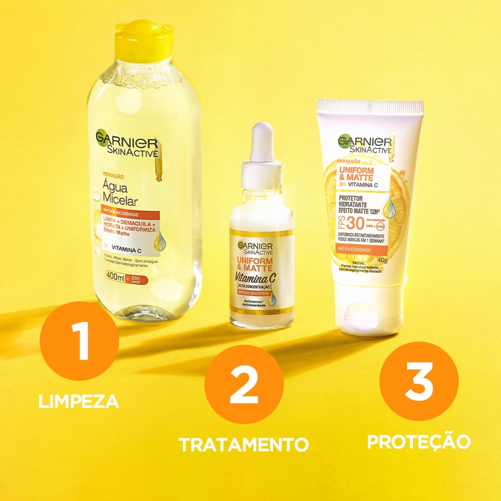Protetor Solar Facial com Vitamina C FPS 30 Efeito Matte, Sem Cor, para Pele Oleosa, Uniform & Matte Garnier, 40g · foto 2