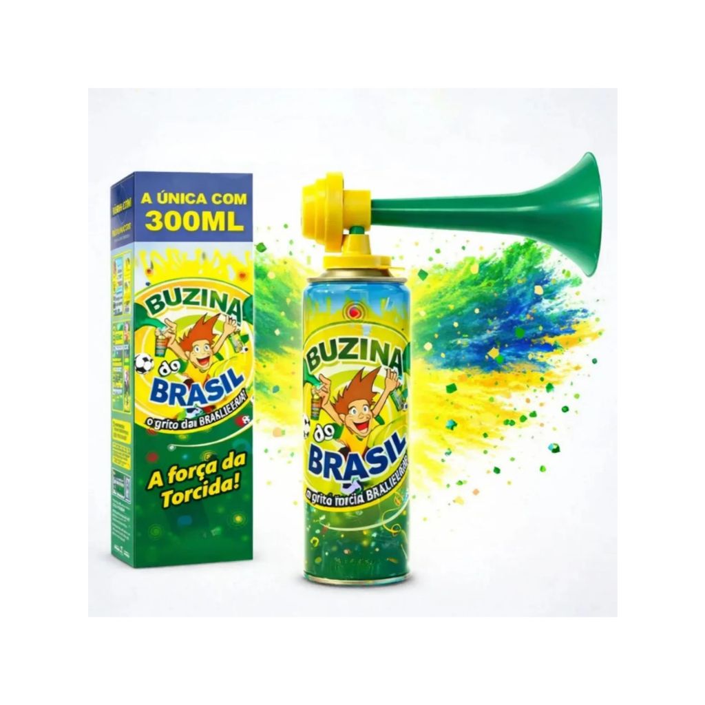 Buzina Brasil Copa Torcida 300ml Spray A Gás Com Corneta E Refil Som Alto e Potente