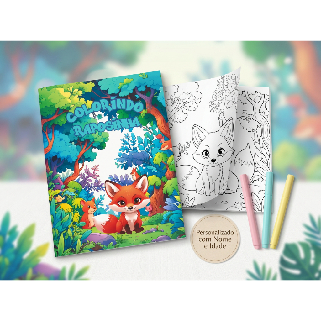 Livrinho de Colorir Raposinha Personalizado | Revista para Colorir Infantil | Lembrancinha Festa Raposinha