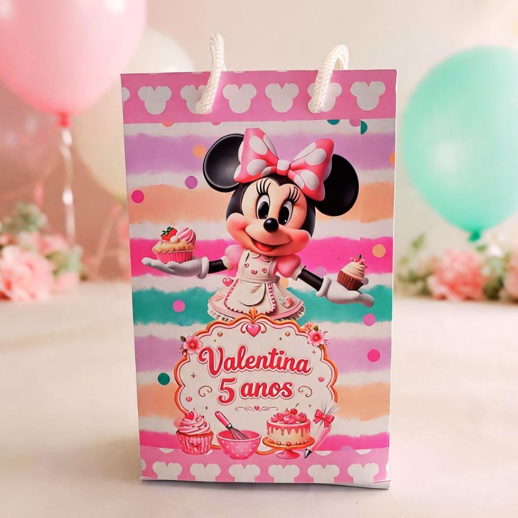 Sacolinha Pequena Minie Confeiteira Personalizada/ Lembrancinha para Festa/ Aniversário