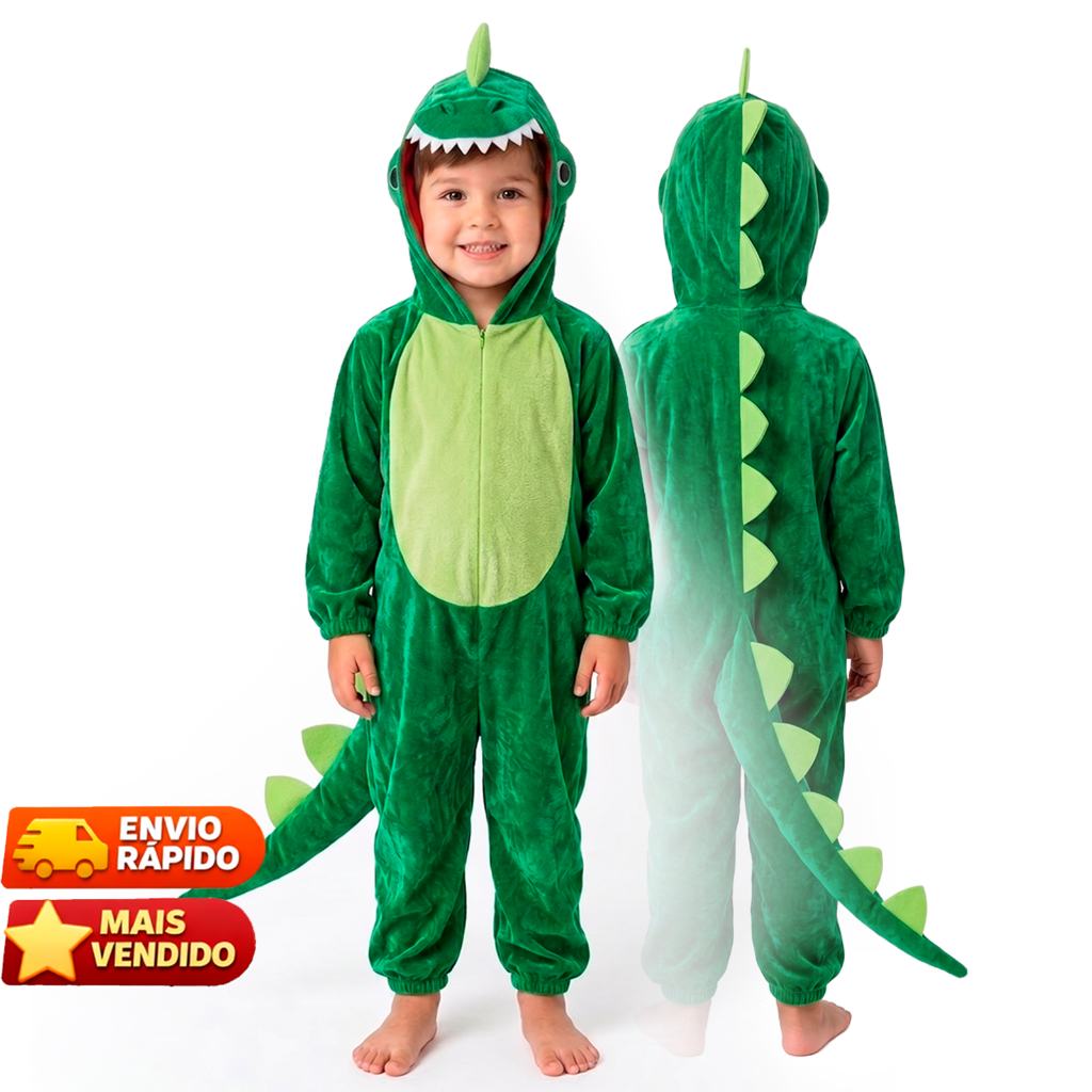 Fantasia Dinossauro Macacão Infantil Menino - Felpudo e com Rabo | Envio Imediato