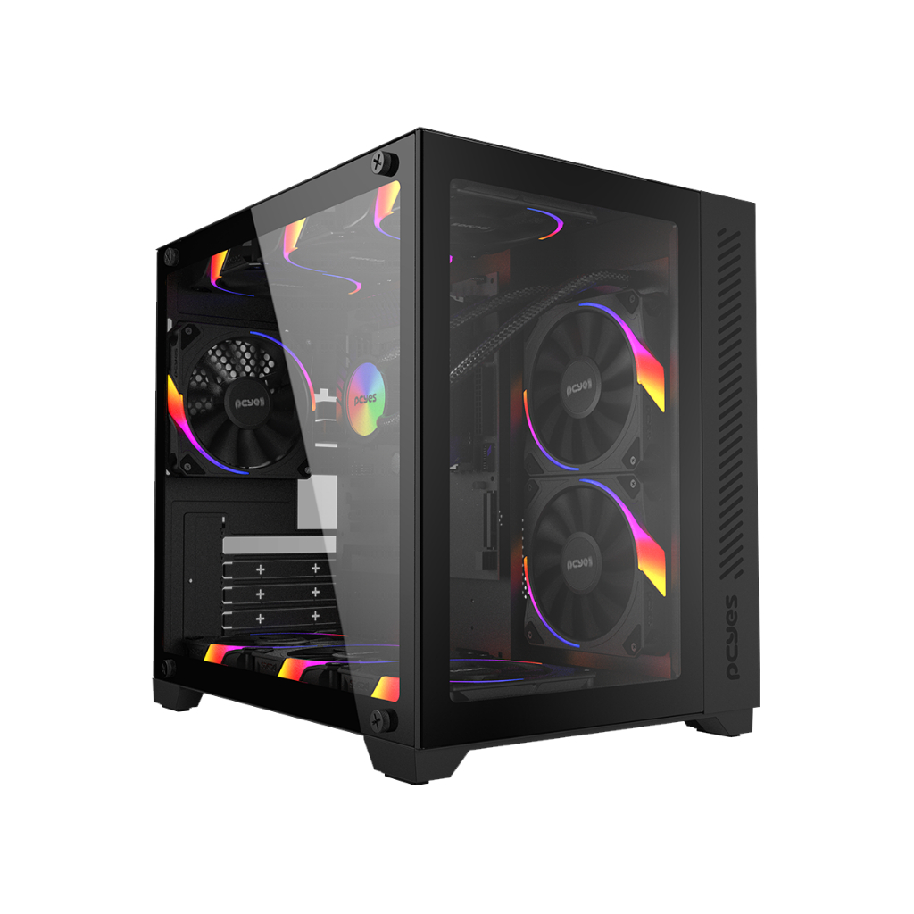 GABINETE GAMER PCYES FORCEFIELD BLACK VULCAN VIDRO TEMPERADO MICRO ATX
