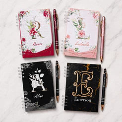 Kit Presente Caderneta Personalizada + Caneta com Nome + Saco Organza Diversas Capas Brinde Agenda