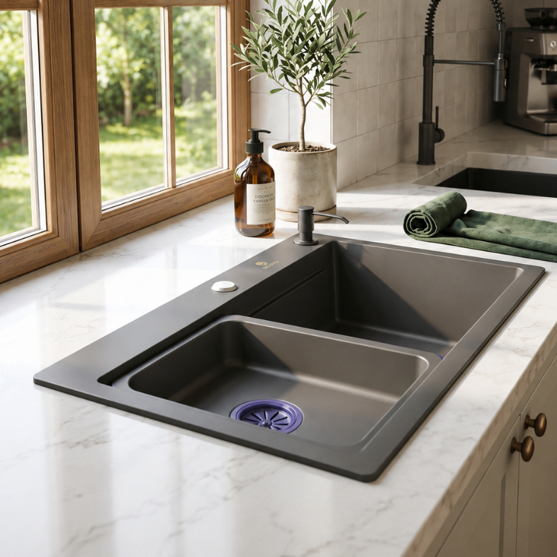 Cuba Inox Cozinha Gourmet Quadrada Aço 304 68x45cm Acessórios Grafite