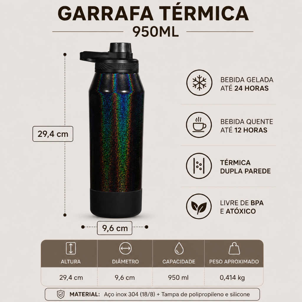 Garrafa Térmica Inox Kubb Hydra 650ml ou 950ml Perolada Personalizada — foto 6