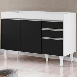 Balcão Gabinete Para Pia 120cm sem Tampo 3 Portas 2 Gavetas Michigan Branco/Preto - Lumil
