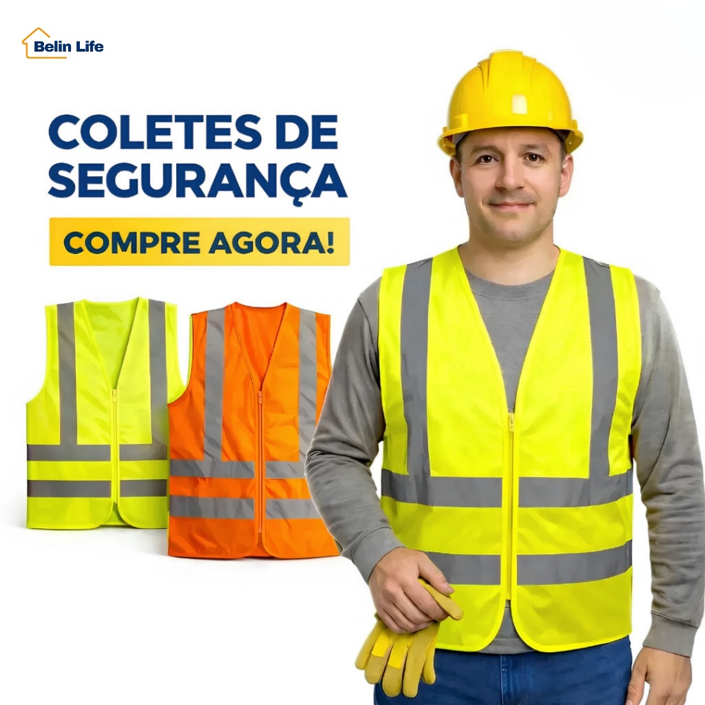 Colete de Linha Refletivo Poliéster Malha Respirável Com Zíper