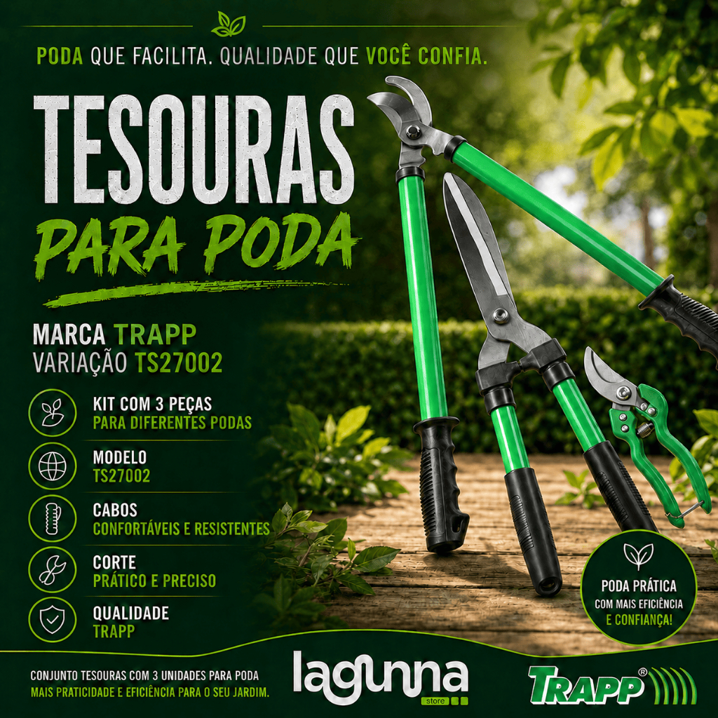 Conjunto Tesouras Poda Trapp TS27002 3 Peças Jardim Cerca Viva