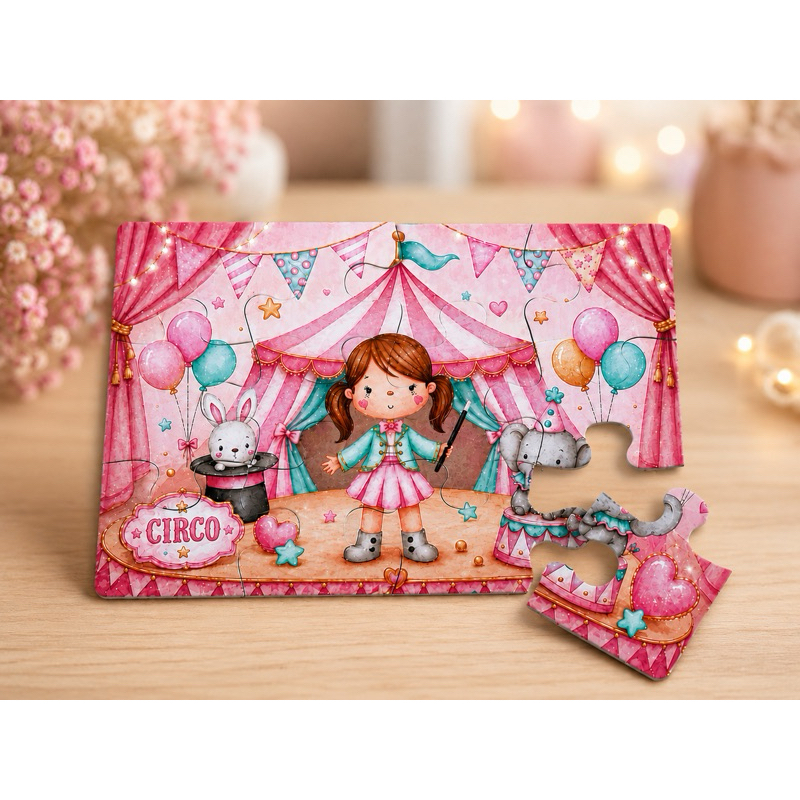 Quebra Cabeça Personalizado Circo Rosa | Lembrancinha Festa Infantil Circo Menina